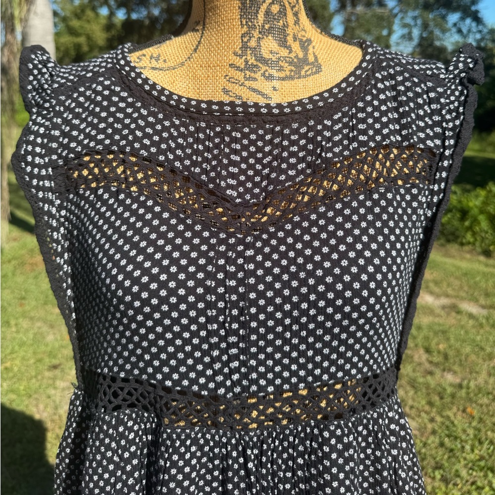 Free People Black and White Floral Mini Retro Kitty Dress Size Medium - Picture 5 of 12